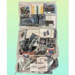 Deluxe Arduino Uno Clone Starter Kit for students. High quality breadboard, mounted pins on the i2C displays and driver boards. Jumper cables with dupont ends, NodeMcu WiFi microcontroller 8266,  lots of ICs, capacitors, resistors, and projects for colleg