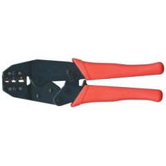 High quality ratchet crimper tool for insulated terminals and splices.  Features:      Colour coded with 3 die positions     Use with 12-10, 16-14, 22-18 AWG insulated crimp terminals     Red plastic coated cushioned grips     Adjustable tension setting