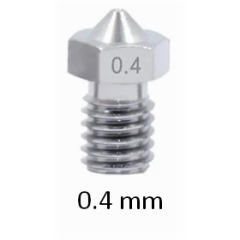 E3D printer nozzle  0.4 mm diameter stainless steel it has a 6mm outer thread diameter and is 12.0mm long