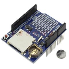 Arduino data logger shield image, SD card holder and RTC with battery