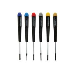 Precision screwdriver set, 6 pieces, flat head/phillips, chrome-vanadium, magnetic, black