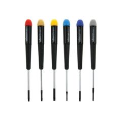 Precision screwdriver set, 6 pieces, flat head/phillips, chrome-vanadium, magnetic, black