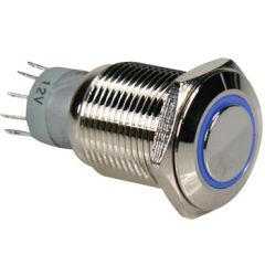 Round Metal Push Button, Blue Ring image