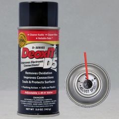 DeoxIT D5 Spray. Improves electronic connections, removes oxidation, seals and protects surfaces. Safe on plastics, flushing action