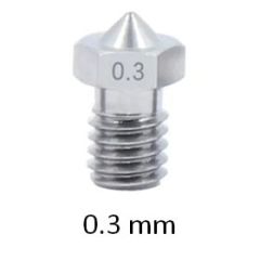 printer nozzle  0.3 mm diameter stainless steel it has a 6mm outer thread diameter and is 12.0mm long